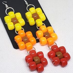 Handmade Yellow Orange Red Brown Fall Kandi Flower Dangle Earrings